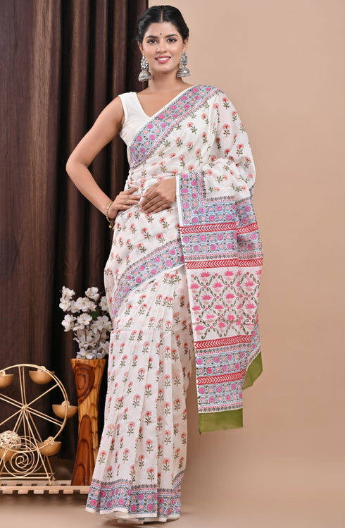 Elegant Hand Block Print Chanderi Silk Saree (CHSAR20)